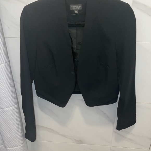Topshop cropped collarless black dressy blazer - Picture 2 of 3